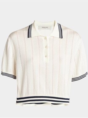 Golden Goose Cream Knit Polo with Navy Trim